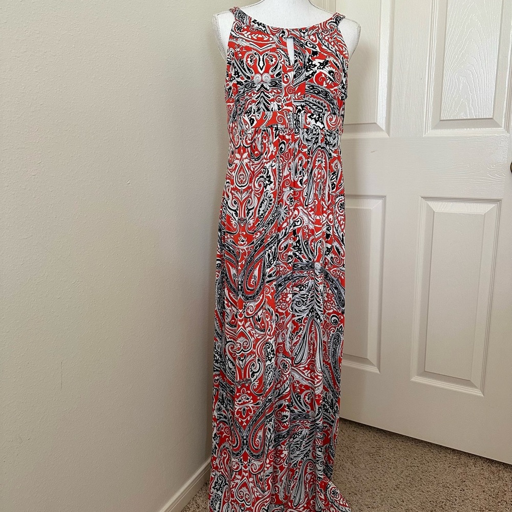 Ann Taylor Orange, Navy & White Paisley Maxi Dress